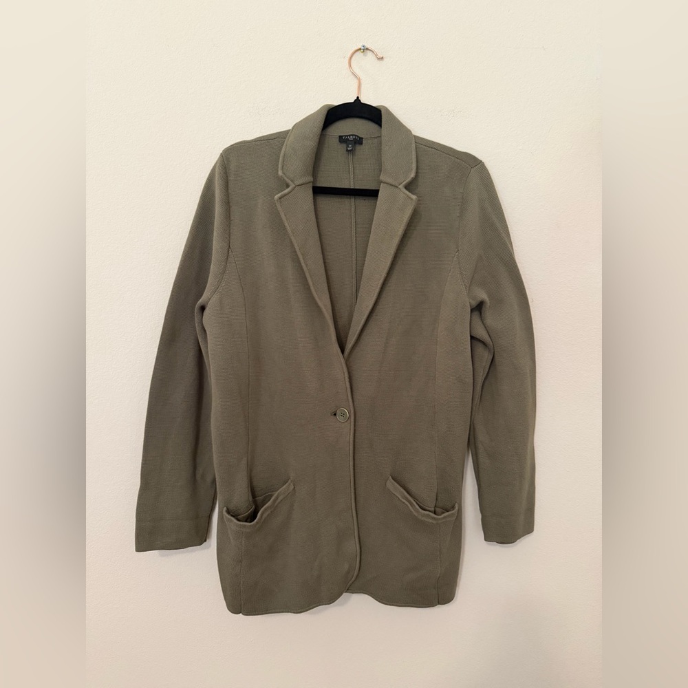 Talbots Plus Olive Green Notched Collar Sweater Blazer Sz 1X Casusal Workwear